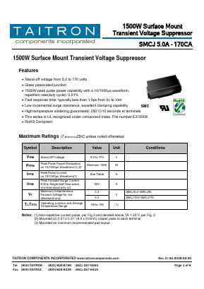 SMCJ10CA Datasheet PDF TAITRON Components Incorporated
