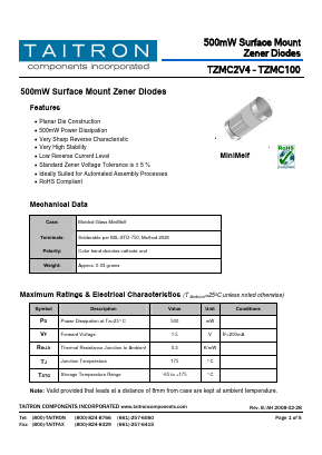TZMC18 Datasheet PDF TAITRON Components Incorporated