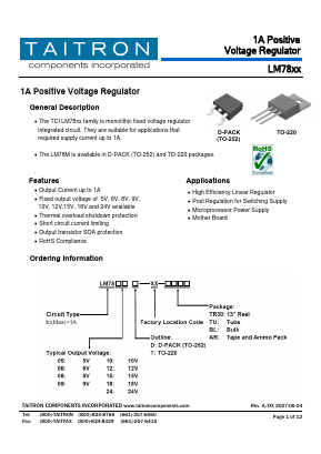 LM7818D-XX-TR30 Datasheet PDF TAITRON Components Incorporated