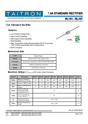 RL107 Datasheet PDF TAITRON Components Incorporated