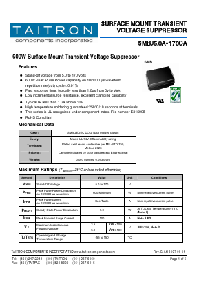SMBJ24CA Datasheet PDF TAITRON Components Incorporated