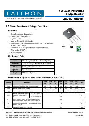 GBU4A Datasheet PDF TAITRON Components Incorporated