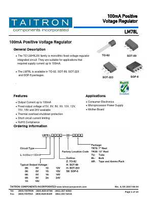 LM78L05Z-XX-TU Datasheet PDF TAITRON Components Incorporated