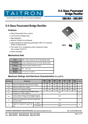 GBU8M Datasheet PDF TAITRON Components Incorporated