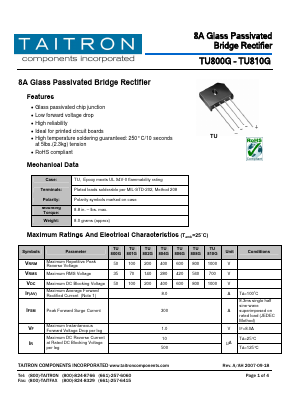TU808G Datasheet PDF TAITRON Components Incorporated