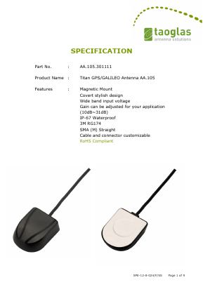 AA.105.301111 Datasheet PDF Taoglas antenna solutions