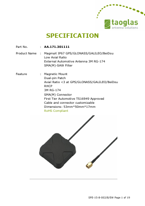 AA.171.301111 Datasheet PDF Taoglas antenna solutions