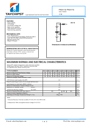 FR207G Datasheet PDF Shenzhen Taychipst Electronic Co., Ltd