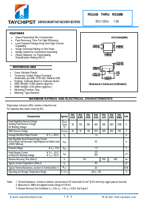 RS2A Datasheet PDF Shenzhen Taychipst Electronic Co., Ltd