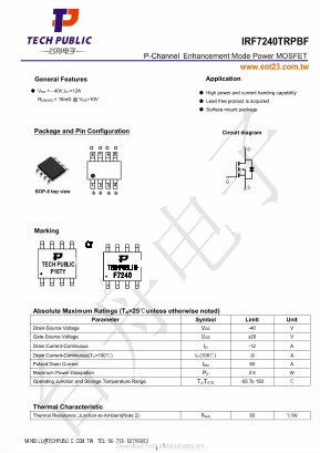 IRF7240TRPBF Datasheet PDF TECH PUBLIC Electronics co LTD