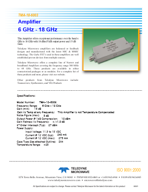 TMA-18-6003 Datasheet PDF Teledyne Technologies Incorporated