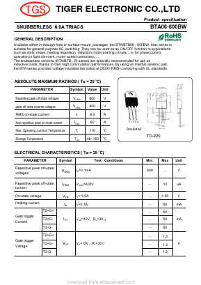 BTA06-600BW Datasheet PDF Tiger Electronic