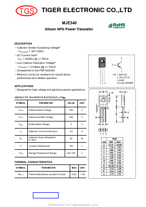 MJE340 Datasheet PDF Tiger Electronic