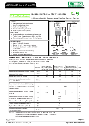 MUR1620CT Datasheet PDF Thinki Semiconductor Co., Ltd.