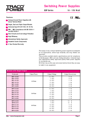 ESP18-05S Datasheet PDF TRACO Electronic AG