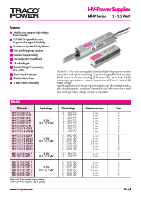 MHV12-2.0K1000N Datasheet PDF TRACO Electronic AG