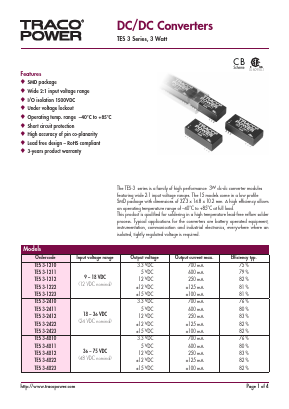 TES3-1222 Datasheet PDF TRACO Electronic AG