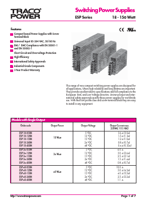 ESP18-05SN Datasheet PDF TRACO Electronic AG