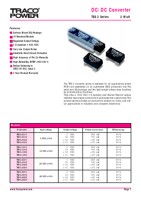 TES2-1222 Datasheet PDF TRACO Electronic AG