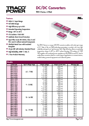 TEN5-2412 Datasheet PDF TRACO Electronic AG
