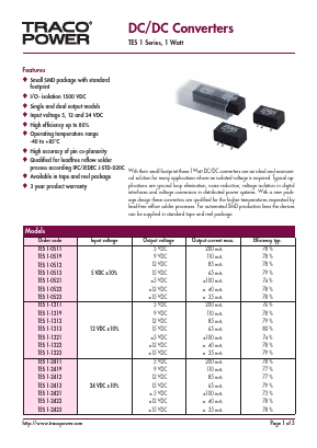 TES1-0512 Datasheet PDF TRACO Electronic AG