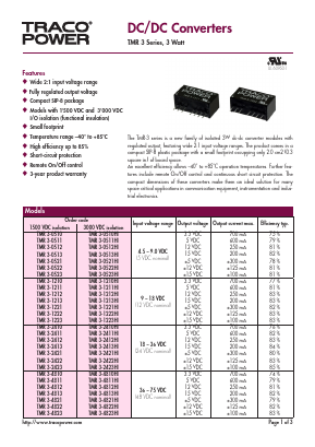 TMR3 Datasheet PDF TRACO Electronic AG