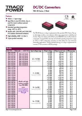 TEN3-1210N Datasheet PDF TRACO Electronic AG