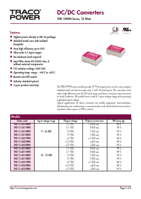 THD15-2423WIN Datasheet PDF TRACO Electronic AG