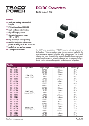 TES1-0510V Datasheet PDF TRACO Electronic AG
