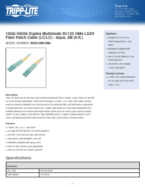 N820-02M-OM4 Datasheet PDF Tripp Lite. All Rights Reserved