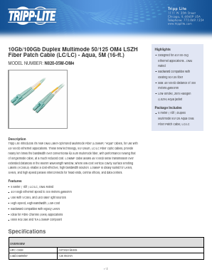 N820-05M-OM4 Datasheet PDF Tripp Lite. All Rights Reserved