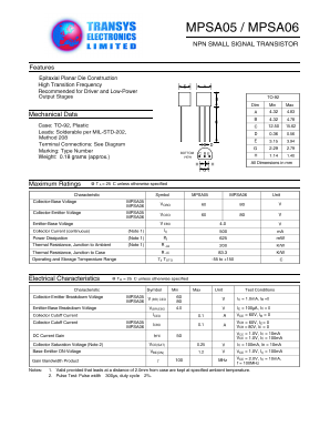 MPSA06 Datasheet PDF Transys Electronics Limited