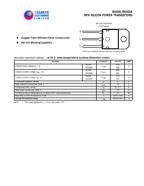 BU426A Datasheet PDF Transys Electronics Limited
