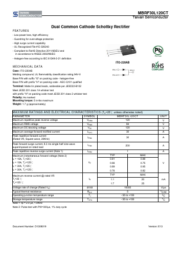 MBRF30L120CTC0G Datasheet PDF TSC Corporation