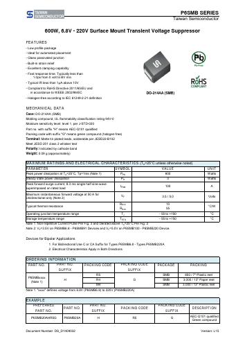 P6SMB6.8CA Datasheet PDF TSC Corporation