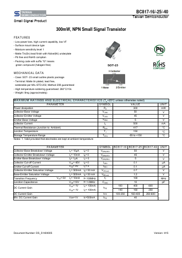 BC817-16RF Datasheet PDF TSC Corporation