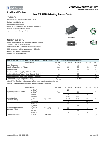 B0520LWRFG Datasheet PDF TSC Corporation