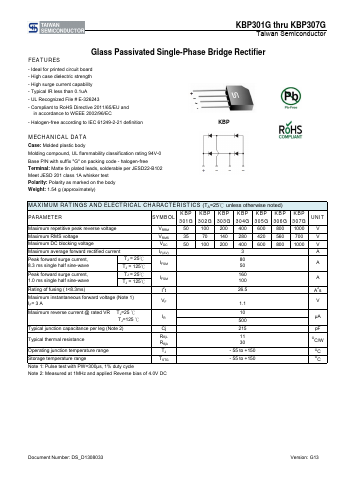 KBP307G Datasheet PDF TSC Corporation