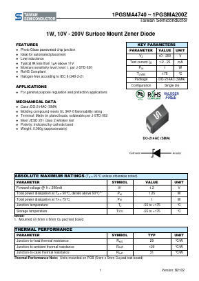 1PGSMA4740 Datasheet PDF TSC Corporation