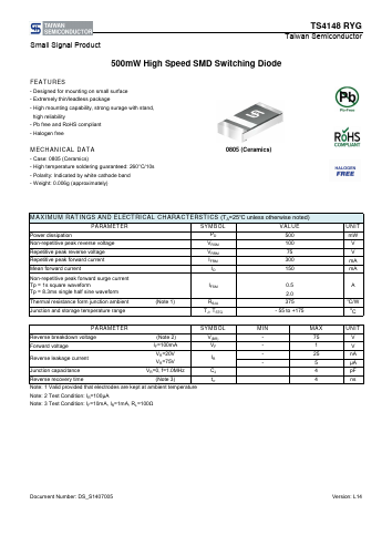 TS4148RYG Datasheet PDF TSC Corporation