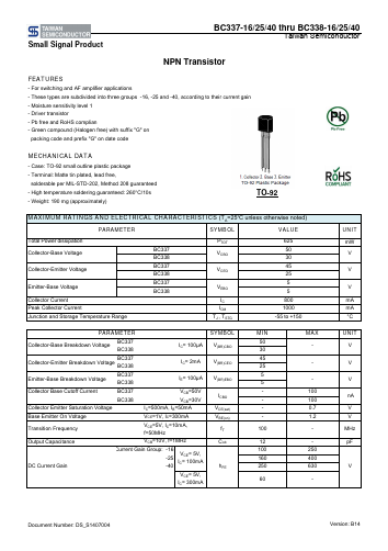 BC337 Datasheet PDF TSC Corporation