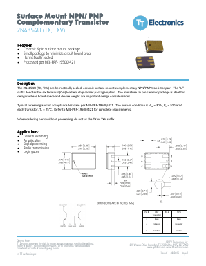 2N4854UTX Datasheet PDF TT Electronics.