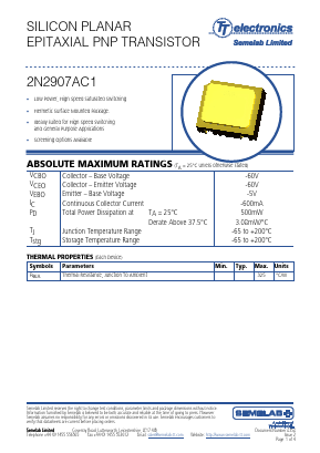 2N2907AC1 Datasheet PDF TT Electronics.