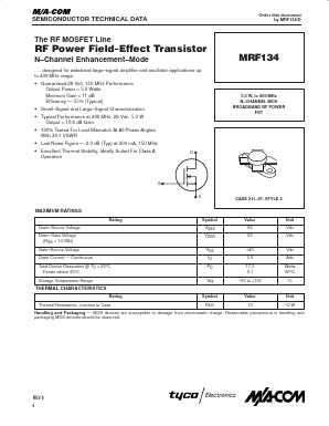 MRF134 Datasheet PDF Tyco Electronics -> TE Connectivity