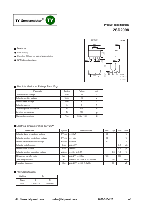 2SD2098 Datasheet PDF TY Semiconductor