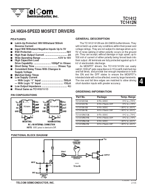 TC1412EOA Datasheet PDF TelCom Semiconductor Inc => Microchip