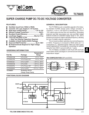 TC7660S Datasheet PDF TelCom Semiconductor Inc => Microchip