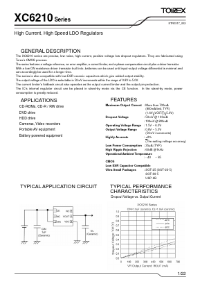 XC6210A522D Datasheet PDF TOREX SEMICONDUCTOR