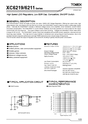 XC6219D35AML Datasheet PDF TOREX SEMICONDUCTOR