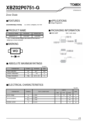 XBZ02P0751-G Datasheet PDF TOREX SEMICONDUCTOR